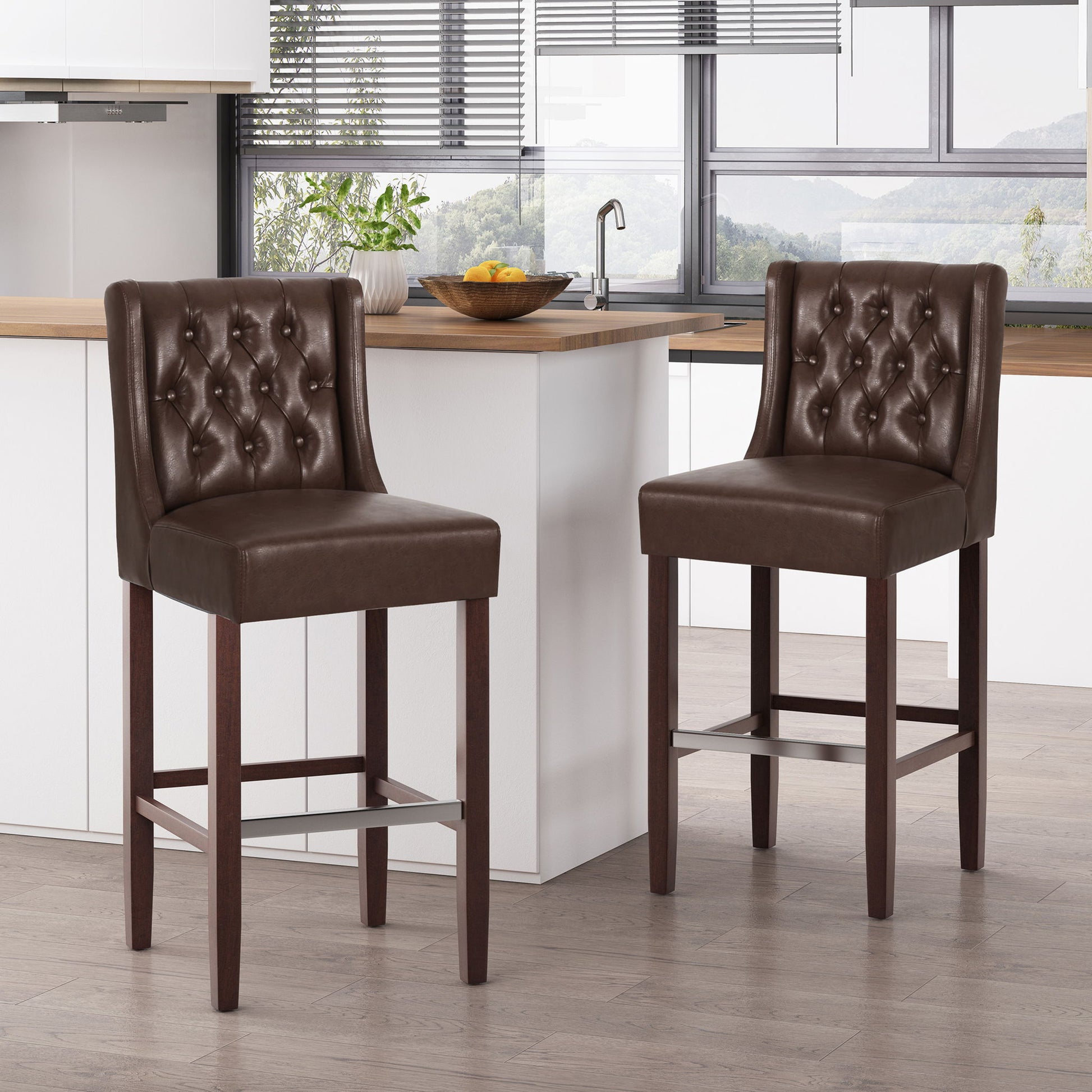 Solstara - Upholstered Dining Barstool With Button Tufted And Wing Back Noble House