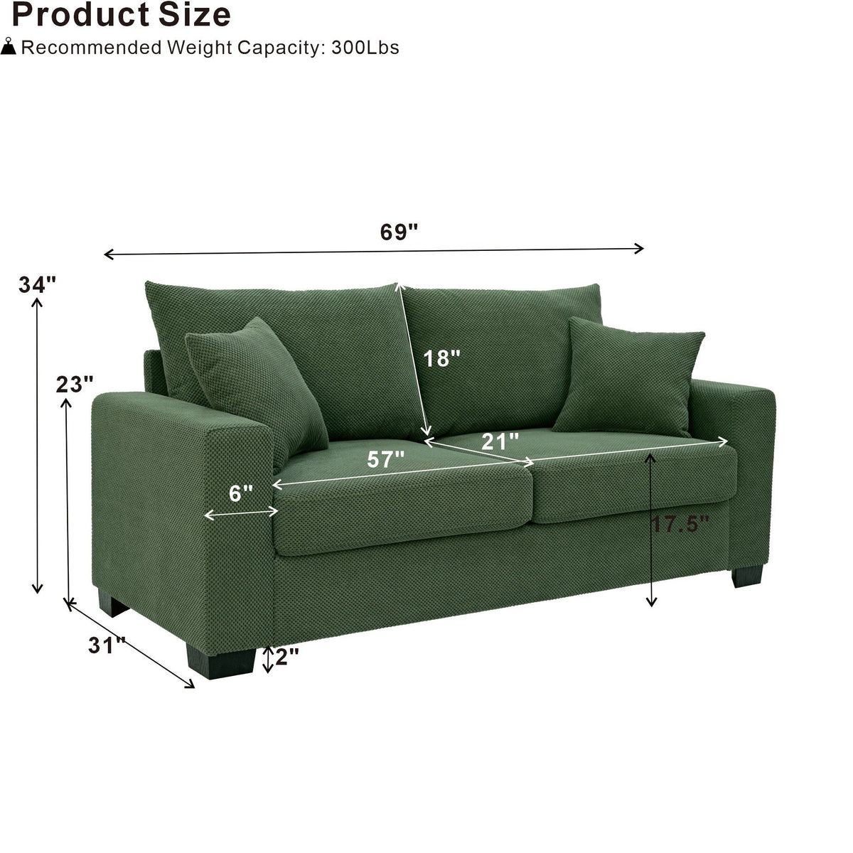 2 Seater Sofa, 2 Throw Pillows For Living Room Home Essentials