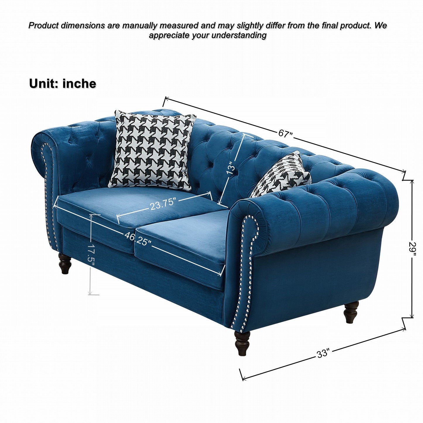 Chesterfield Set With Roll Armrest & Nailhead Home Essentials