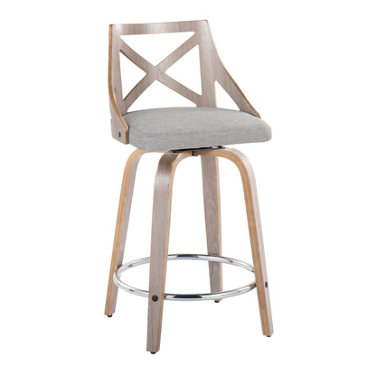Charlotte - Farmhouse Fixed Height Counter Stool & Swivel With Round Footrest (Set of 2) Lumi Source