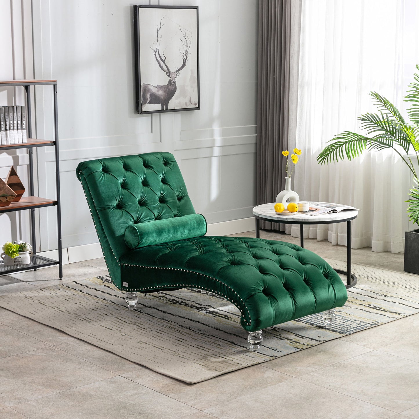 Velvet Chaise Lounge Indoor, Button Tufted Upholstered Chaise Lounge Chair With Pillow