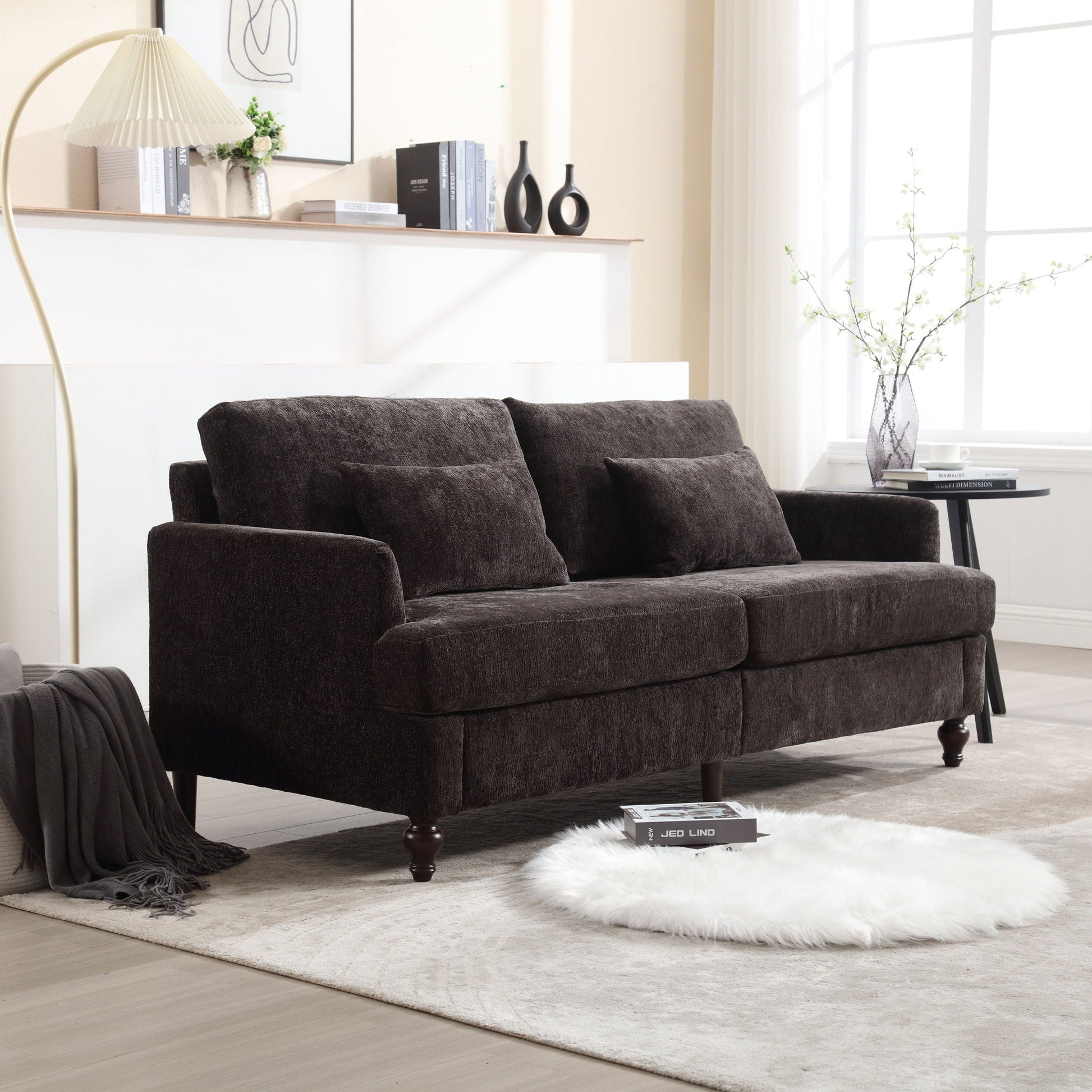 Mid Century Modern Chenille Fabric Loveseat Sofa, 2 Seat Upholstered Couch Home Essentials