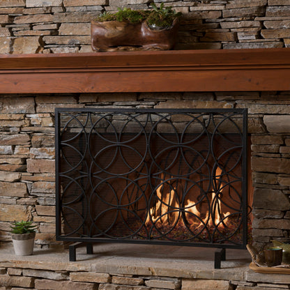 Thayer - Single Panel Iron Fireplace Screen With Geometric Design Noble House