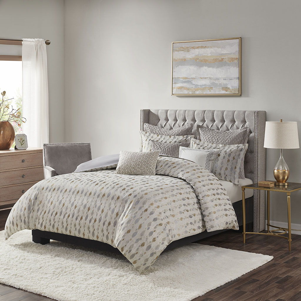 Sanctuary - Queen Comforter Queen 8 Piece Set - Taupe Gold