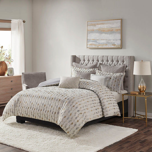 Sanctuary - Queen Comforter Queen 8 Piece Set - Taupe Gold