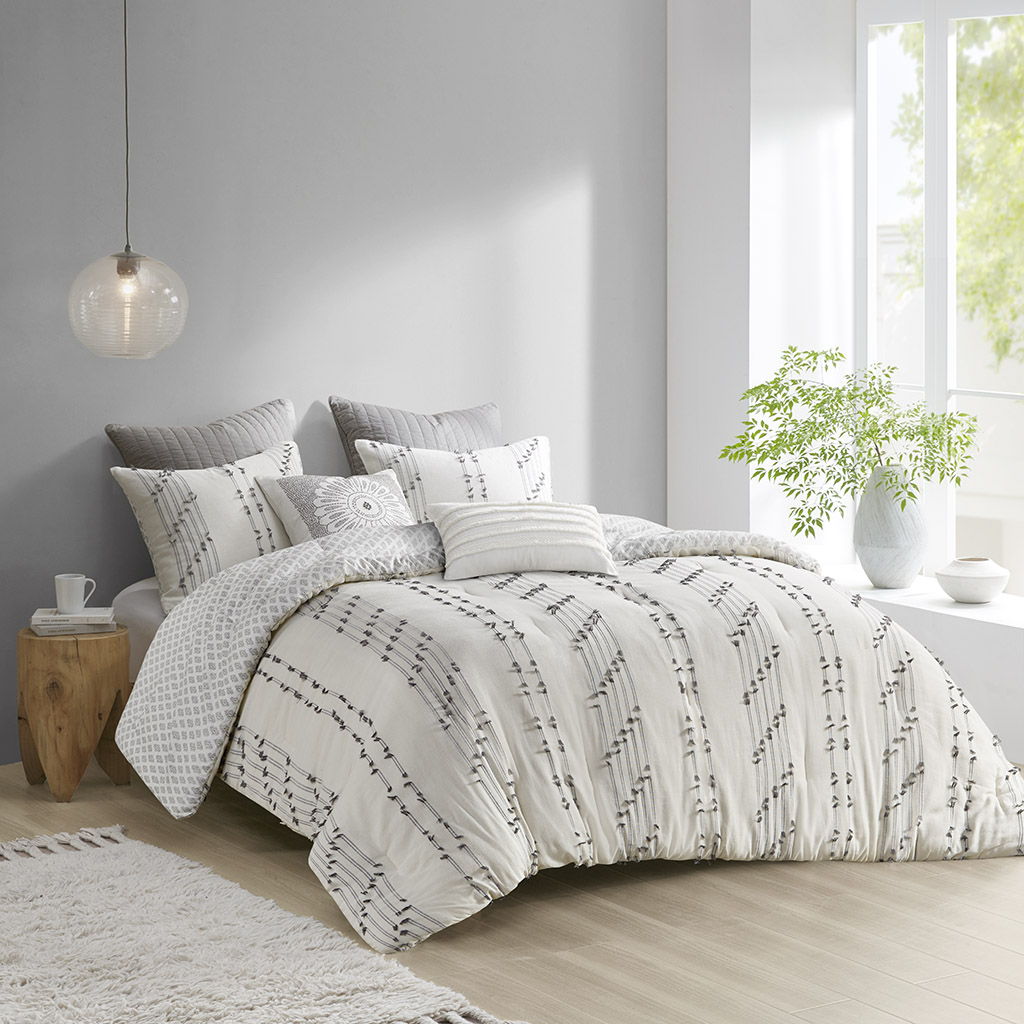 Kara - 3 Piece Cotton Jacquard Comforter Set - White