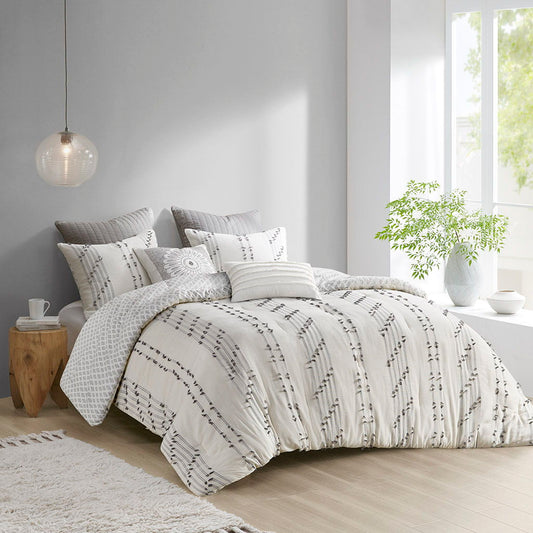 Kara - 3 Piece Cotton Jacquard Comforter Set - Ivory