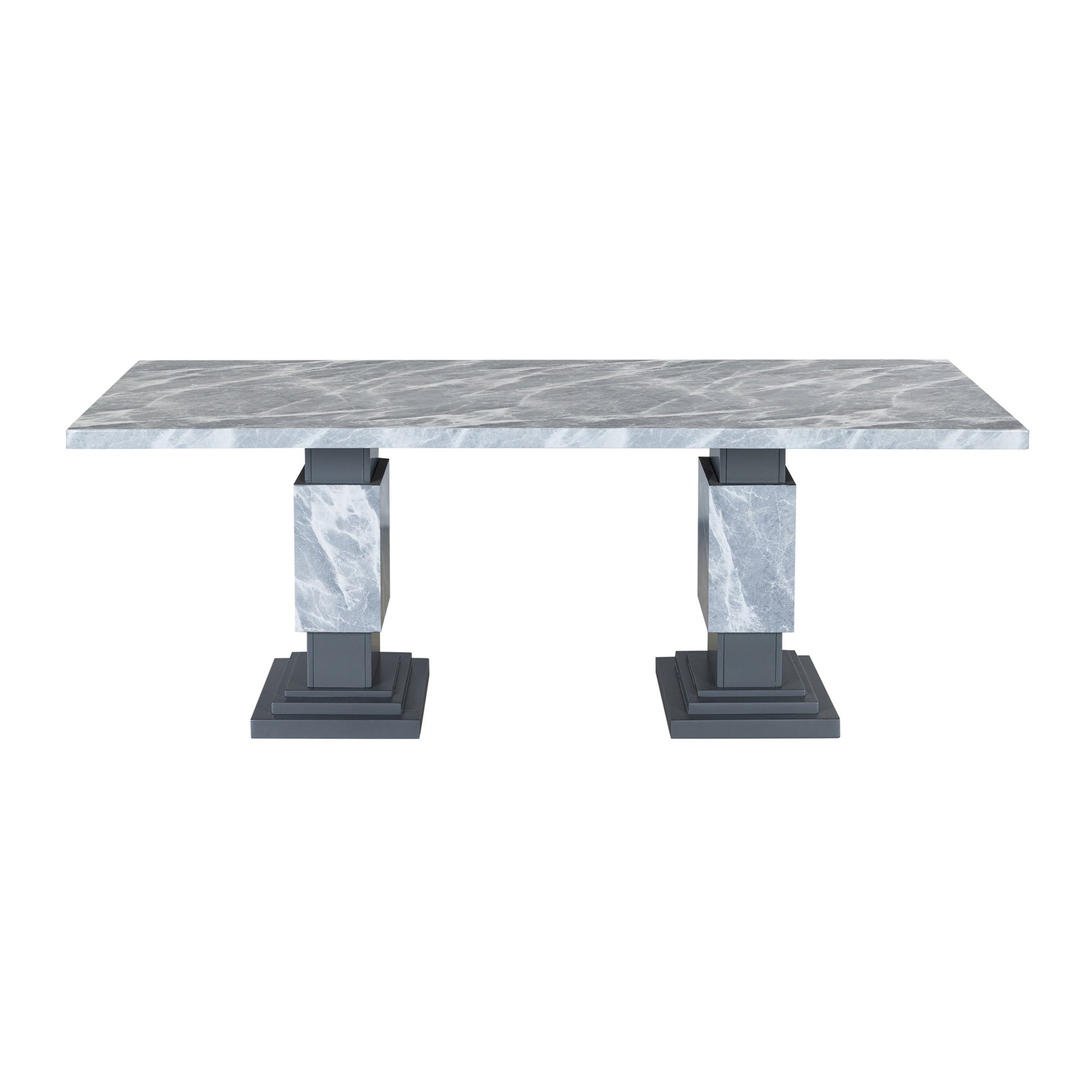 Michelle - Dining Table With Double Pedestal Marble Detailing - Gray Global Furniture USA