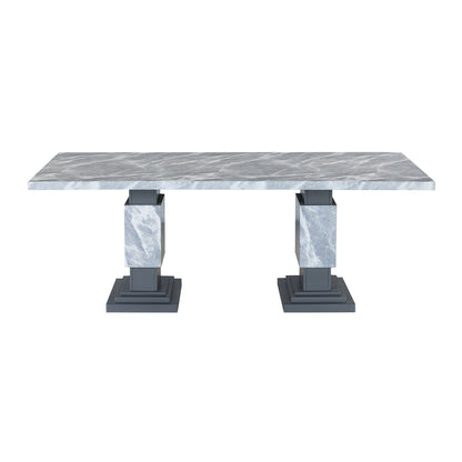Michelle - Dining Table With Double Pedestal Marble Detailing - Gray Global Furniture USA