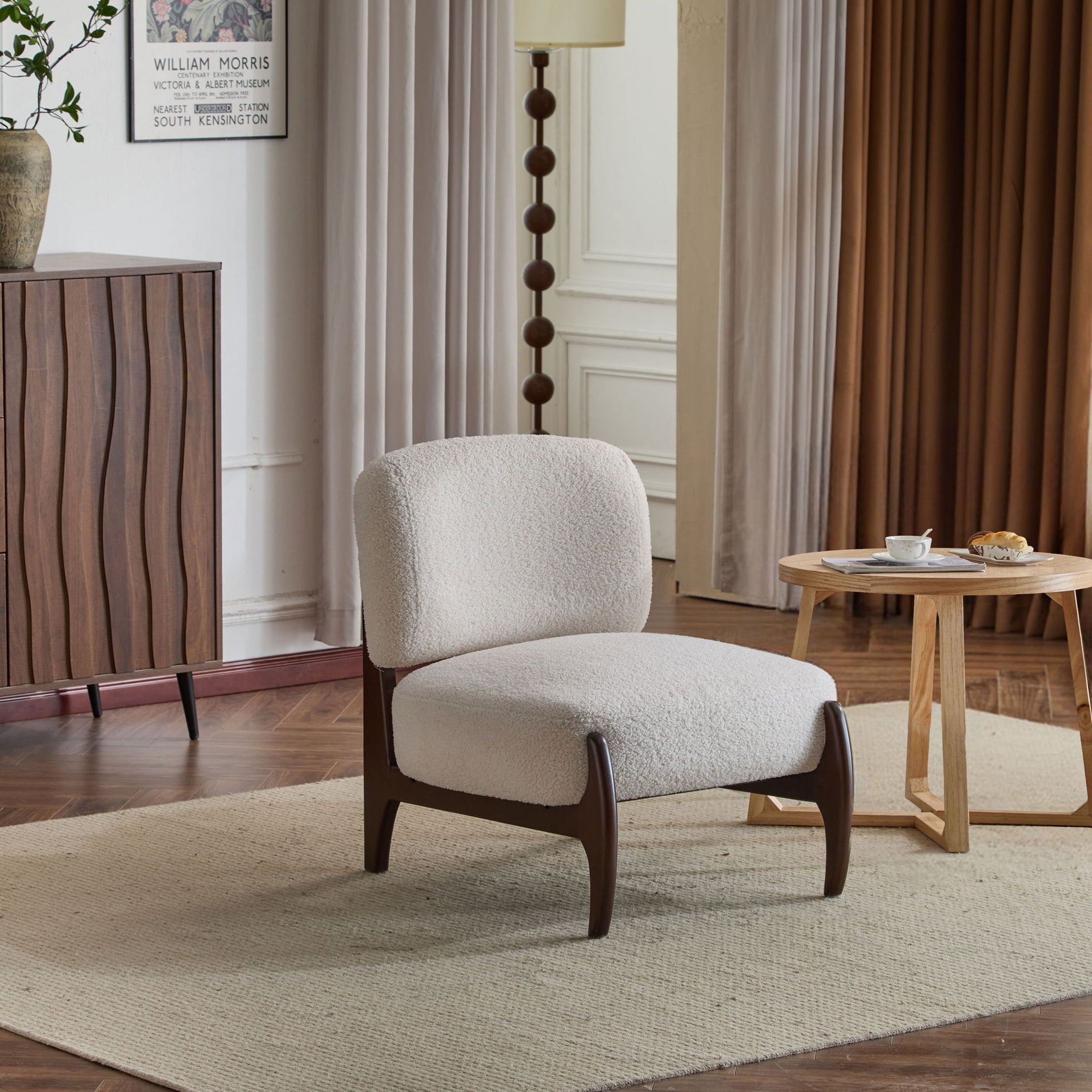 Modern Boucle Lounge Chair With Solid Wood Fram Noble House