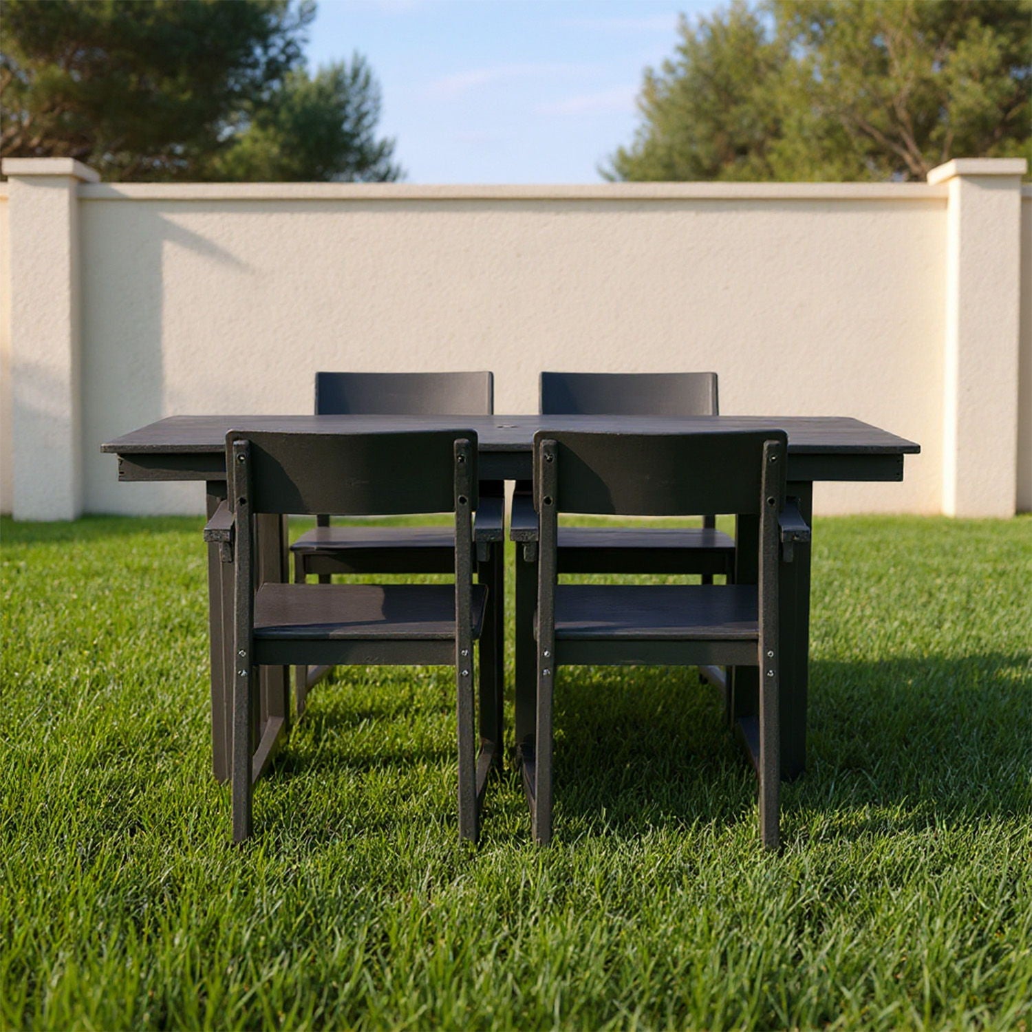 5 Piece Outdoor Dining Set For 4, Patio Table With Umbrella Hole And 4 Armrest Chairs For Backyard - Black Home Essentials