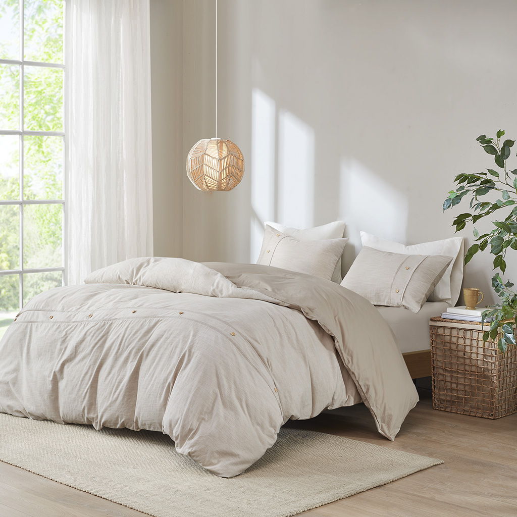 Dover - King 3 Piece Organic Oversized Duvet Cover Set - Natural