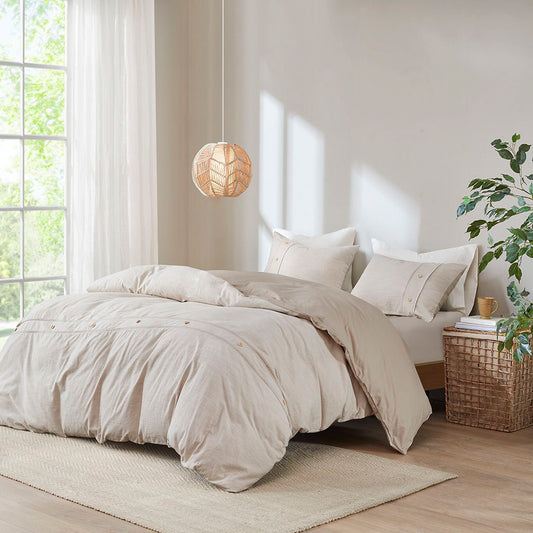 Dover - King 3 Piece Organic Oversized Duvet Cover Set - Natural