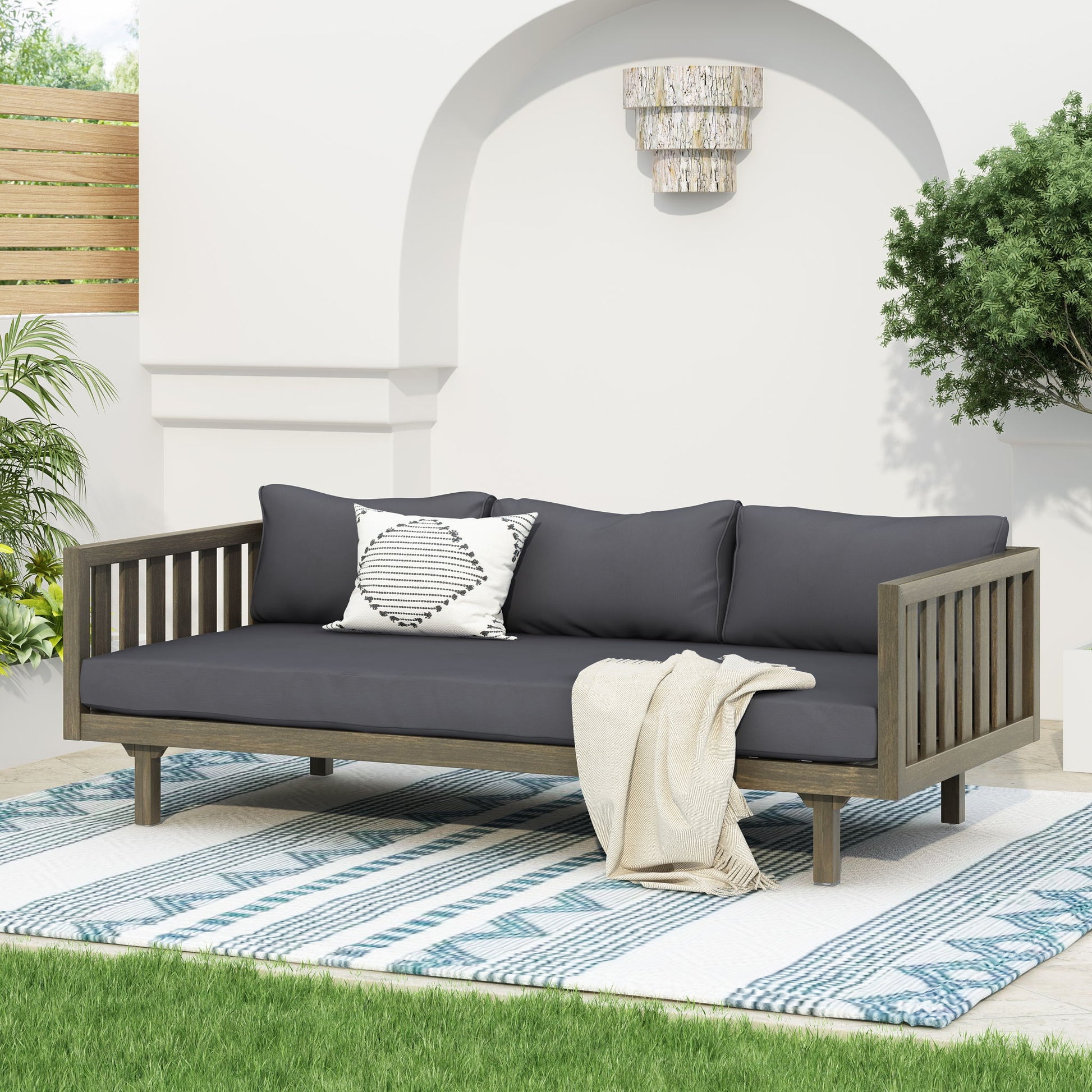 Claremont - 3 Seater Daybed Teak Acacia Wood Water Resistant Cushions Noble House