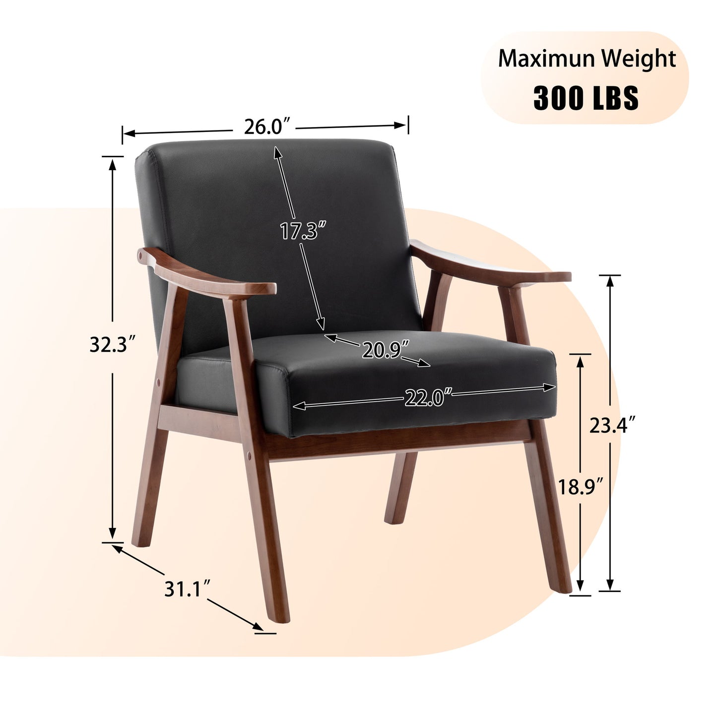 Mid Century Modern Accent Chair With Solid Wood Frame And Extra Thick Backrest Home Essentials