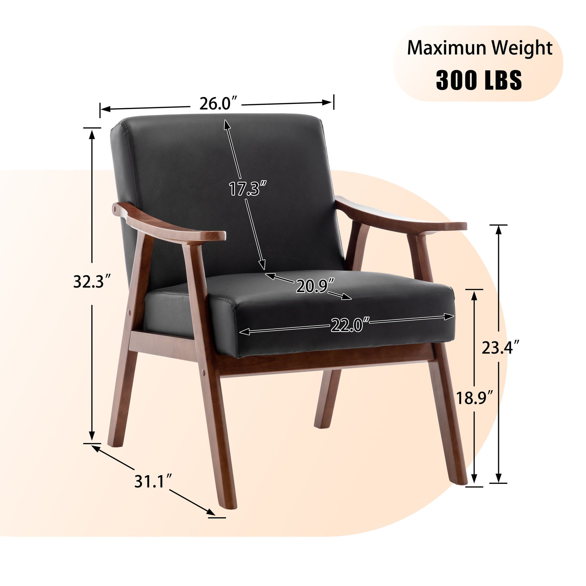 Mid Century Modern Accent Chair With Solid Wood Frame And Extra Thick Backrest Home Essentials