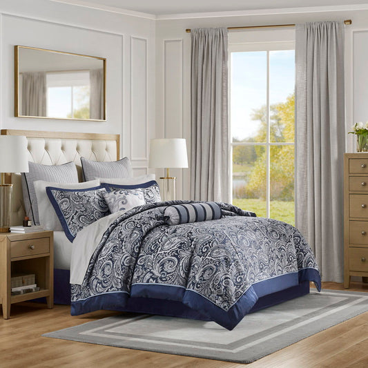 Aubrey - King 12 Piece Complete Bed Set - Navy Madison Park