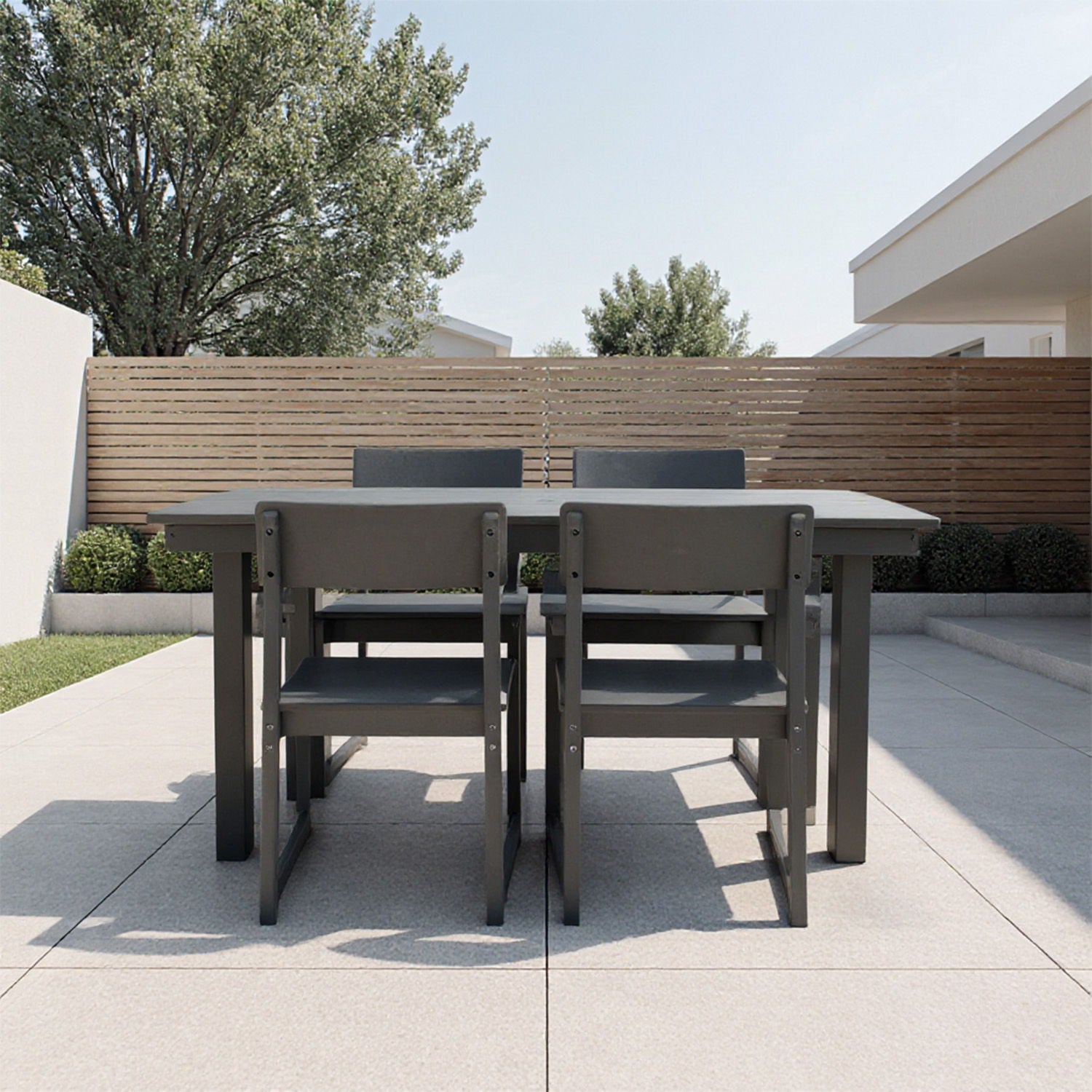 5 Piece Outdoor Dining Set For 4, Patio Table With Umbrella Hole And 4 Armrest Chairs For Backyard - Gray Home Essentials