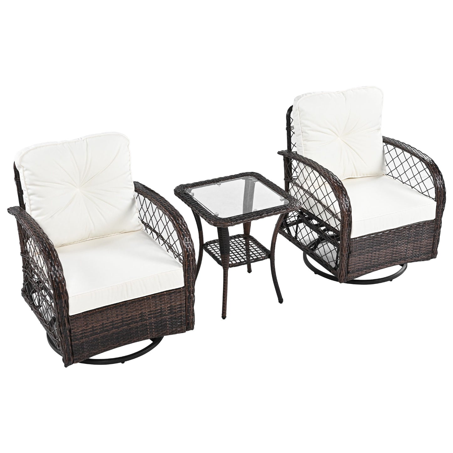 3 Piece Outdoor Chair & Table Set Chat Set, 2 Person Rattan Seating Group Hearth and Haven