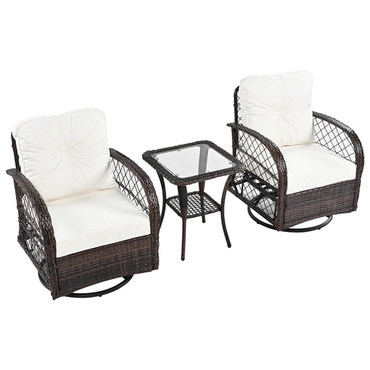 3 Piece Outdoor Chair & Table Set Chat Set, 2 Person Rattan Seating Group Hearth and Haven