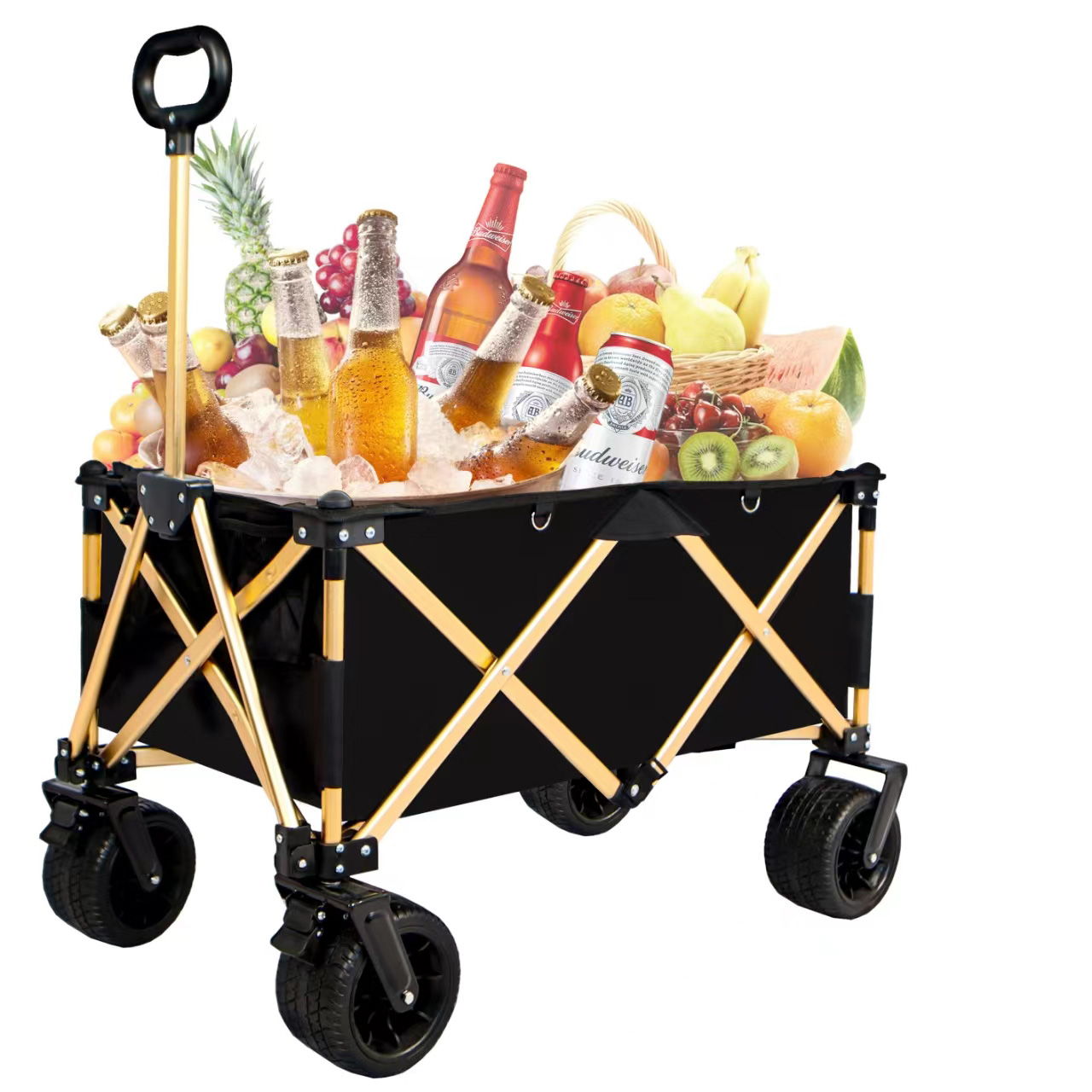 Aluminum Alloy Folding Wagon, Heavy Duty Utility Beach Wagon Cart For Sand With Big Wheels, Adjustable Handle & Drink Holders For Shopping, Camping, Garden And Outdoor Daily Nest