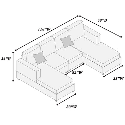 U-Shaped Sectional Set With Cushion Back Armless Chairs Right And Left Arm Chaise Home Essentials