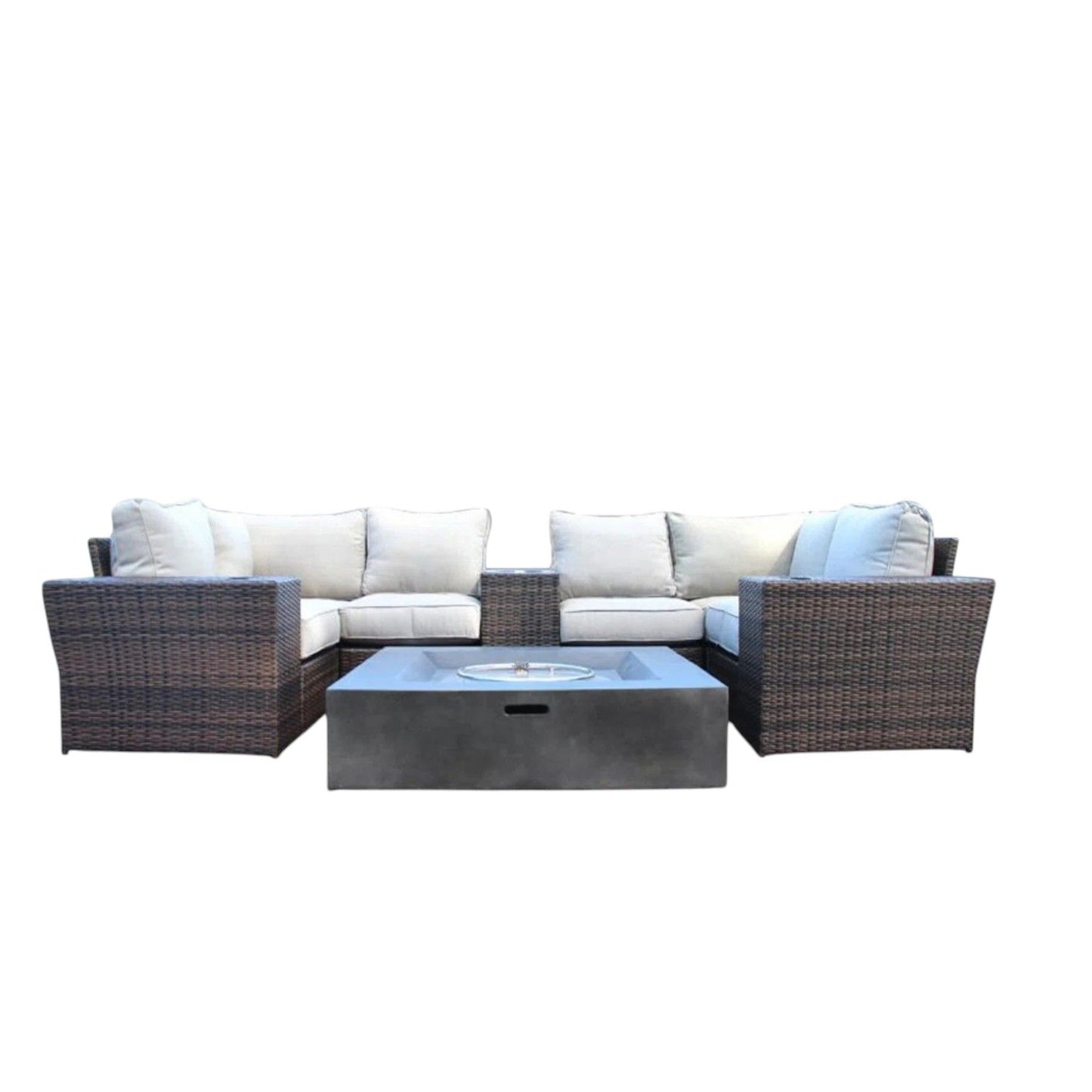 Patio Seating Set With Cushions And Fire Pit - Brown LSI Patio Furniture