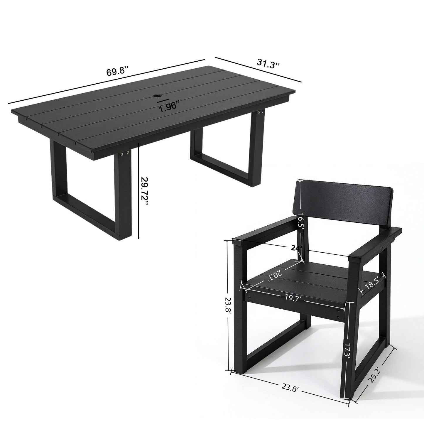 5 Piece Outdoor Dining Set For 4, Patio Table With Umbrella Hole And 4 Armrest Chairs For Backyard - Black Home Essentials