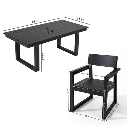 5 Piece Outdoor Dining Set For 4, Patio Table With Umbrella Hole And 4 Armrest Chairs For Backyard - Black Home Essentials