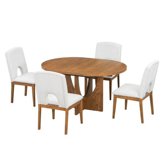 Topmax - 5 Piece Modern Extendable Round Dining Table Set With Removable Leaf For Small Places Hearth and Haven