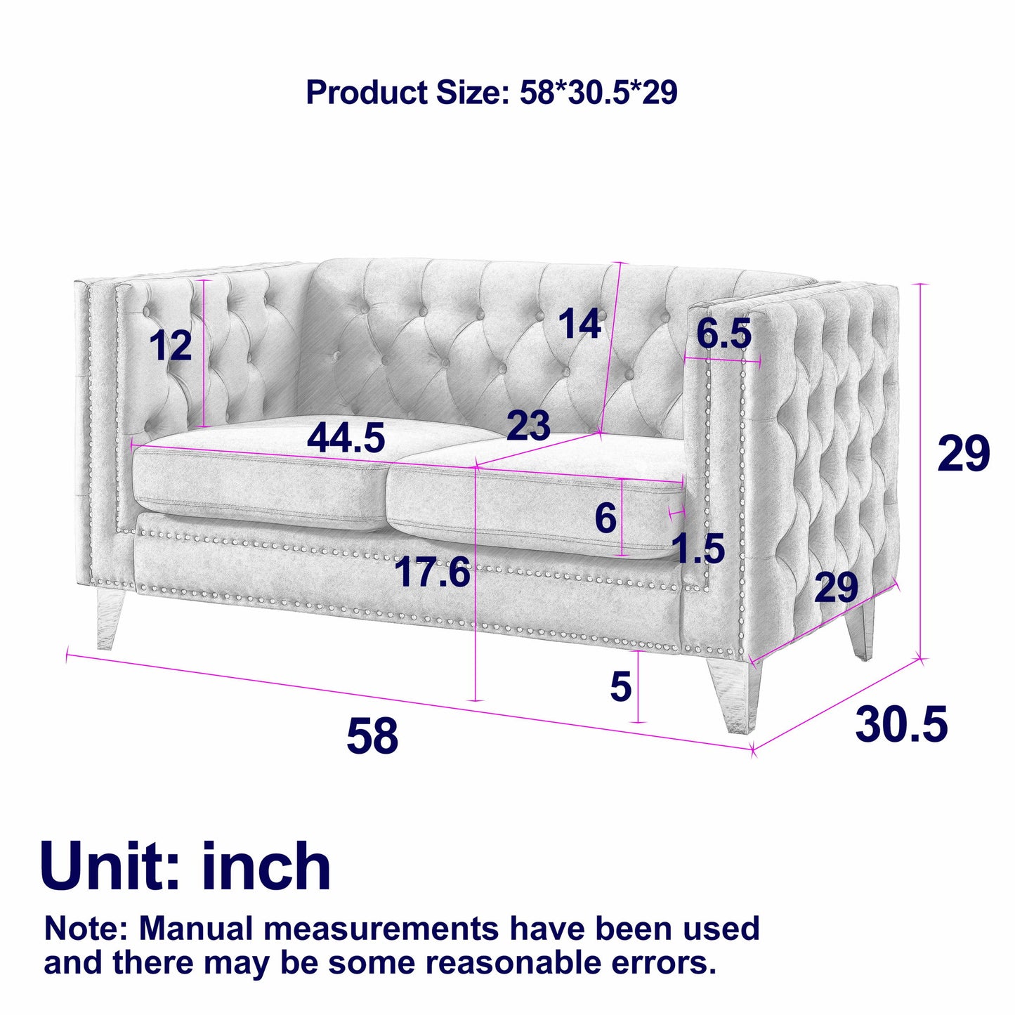 Upholstered Couch Sofa With Button Tufting For Living Room Home Essentials