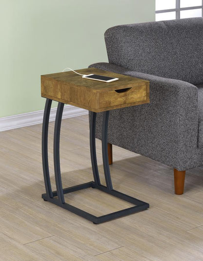 Troy - 1-Drawer C-Shaped Side Table Power Outlet CoasterEssence