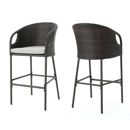 Outdoor 31" Rattan Barstools With Waterproof Cushions (Set of 2) - Multi Brown Noble House