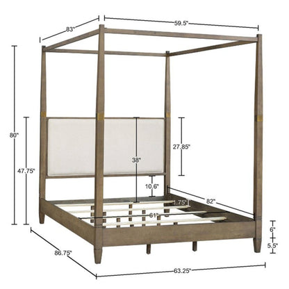 Queen Canopy Bed Frame With Upholstered Headboard - Brown JLA
