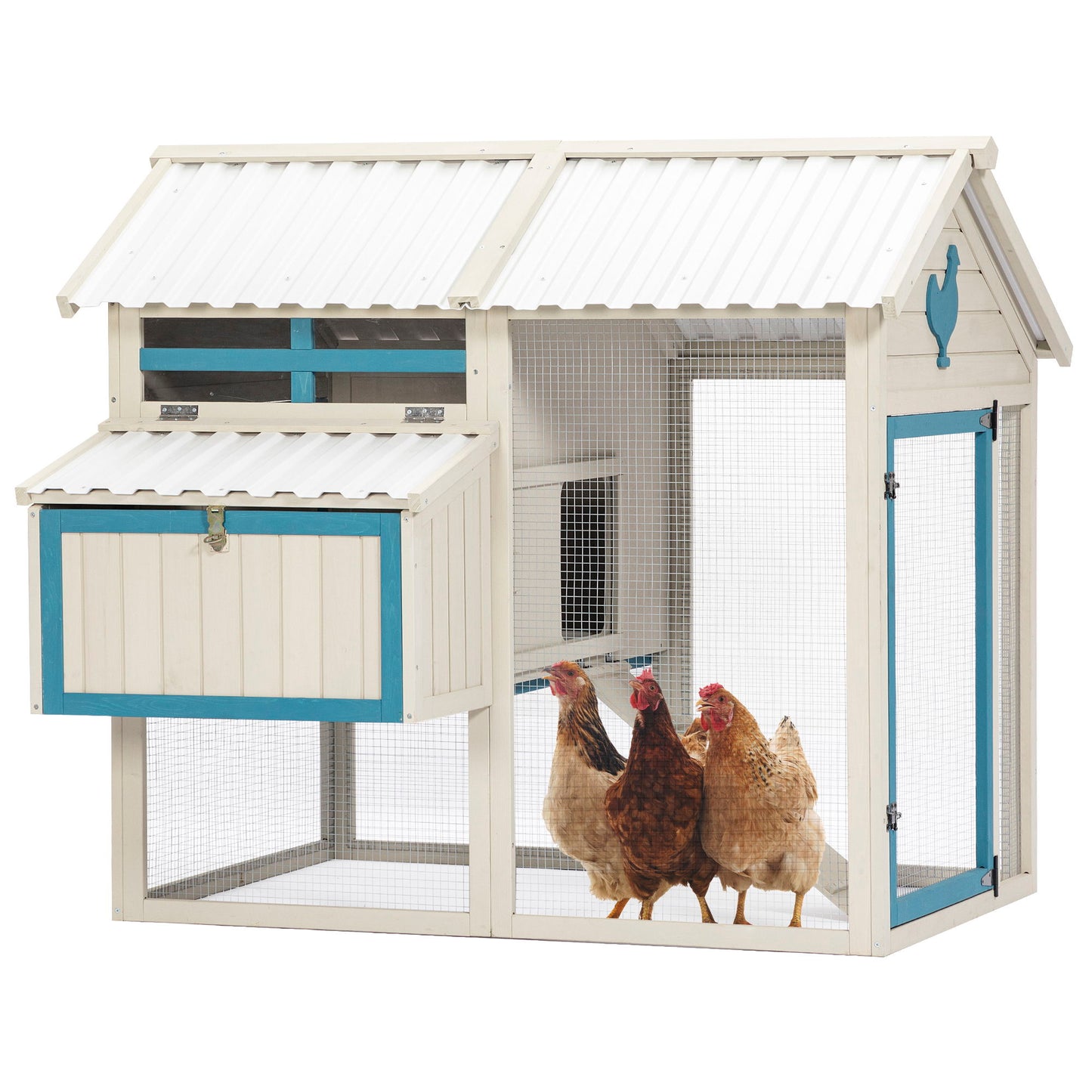 Weatherproof Outdoor Chicken Coop With Waterproof Pvc Roof. Outdoor Chicken Coop With Removable Bottom For Easy Cleaning, Large Space Coop Suitable For 6-8 Chickens - White