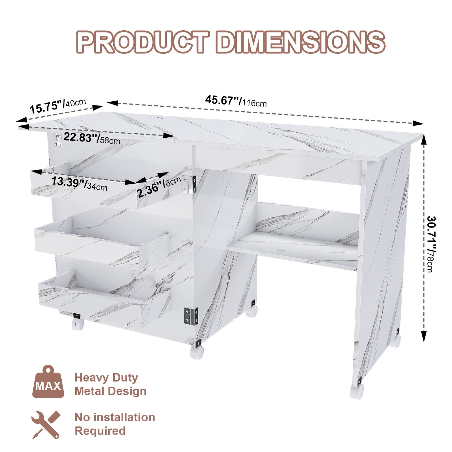 4 In 1 Folding Sewing Table With Lockable Wheels, Multi Functional Craft Station - White Home Essentials