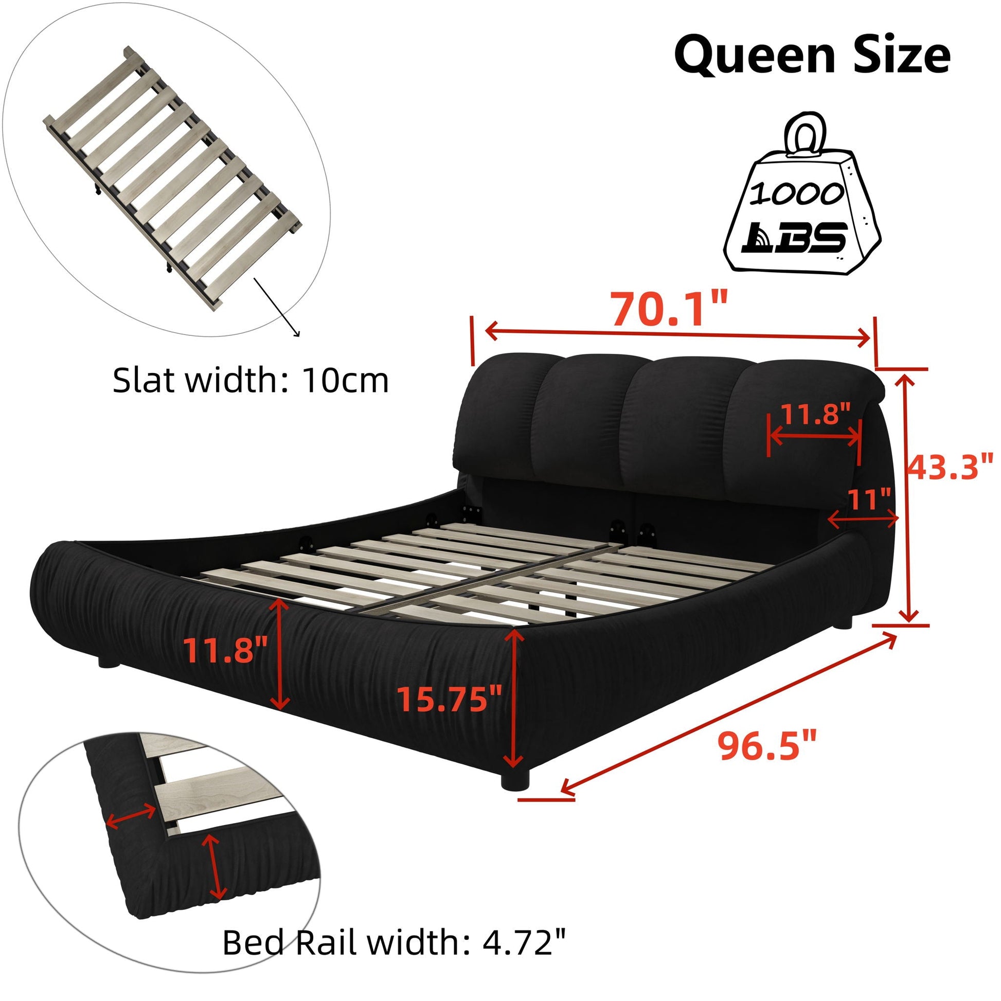 Luxury Upholstered Platform Bed With Oversized Padded Backrest And Solid Wood Frame Home Essentials