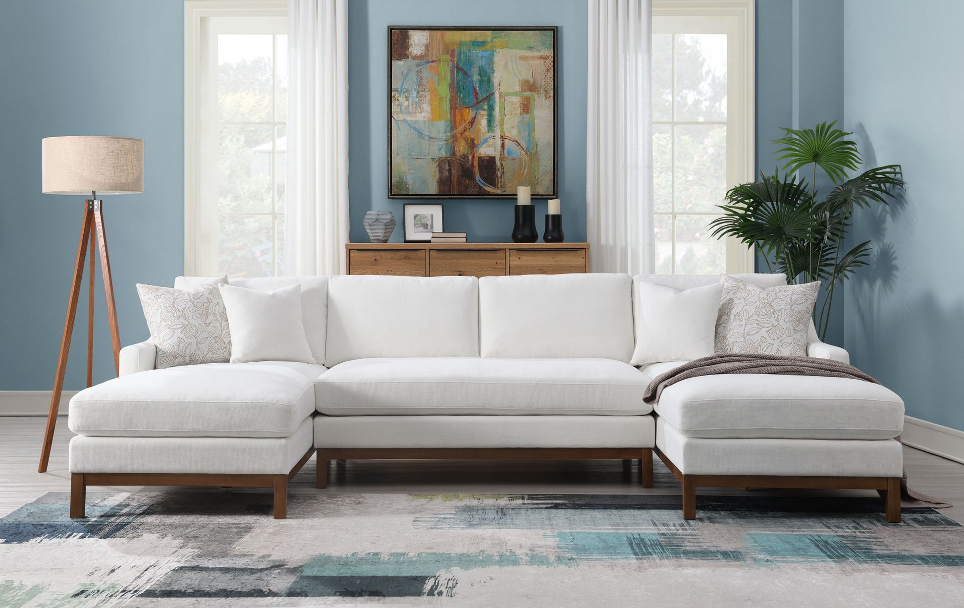 Valiant - Chenille Sectional Sofa With 4 Pillows - Ivory Acme