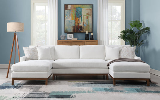 Valiant - Chenille Sectional Sofa With 4 Pillows - Ivory Acme