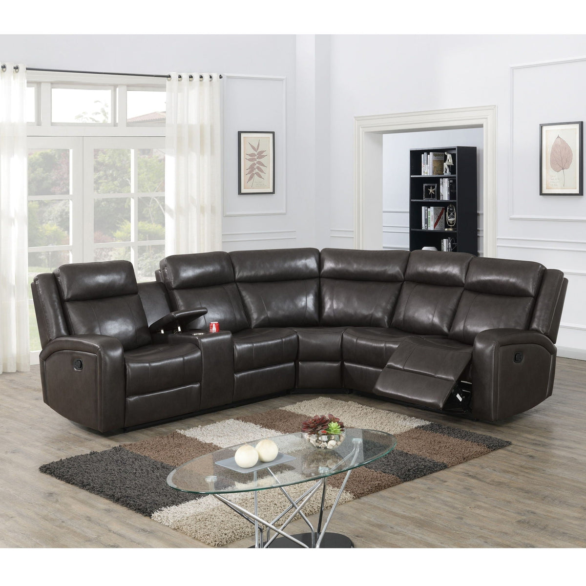 Manual Motion Recliner Sectional Sofa With Console And Cup Holders - Brown Home Essentials