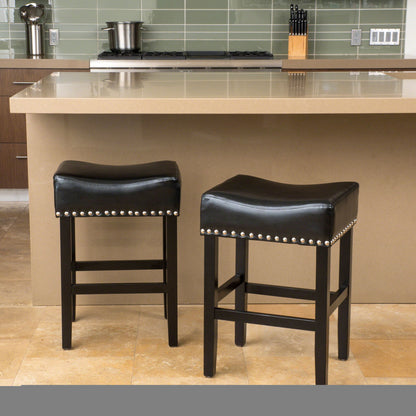 Soltique - Backless Dining Counter Stool With Nailhead Trim (Set of 2) Noble House