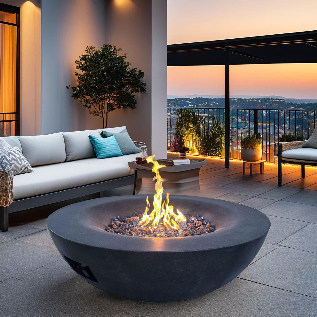 Outdoor Concrete Propane Gas Fire Pit Bowl Home Essentials