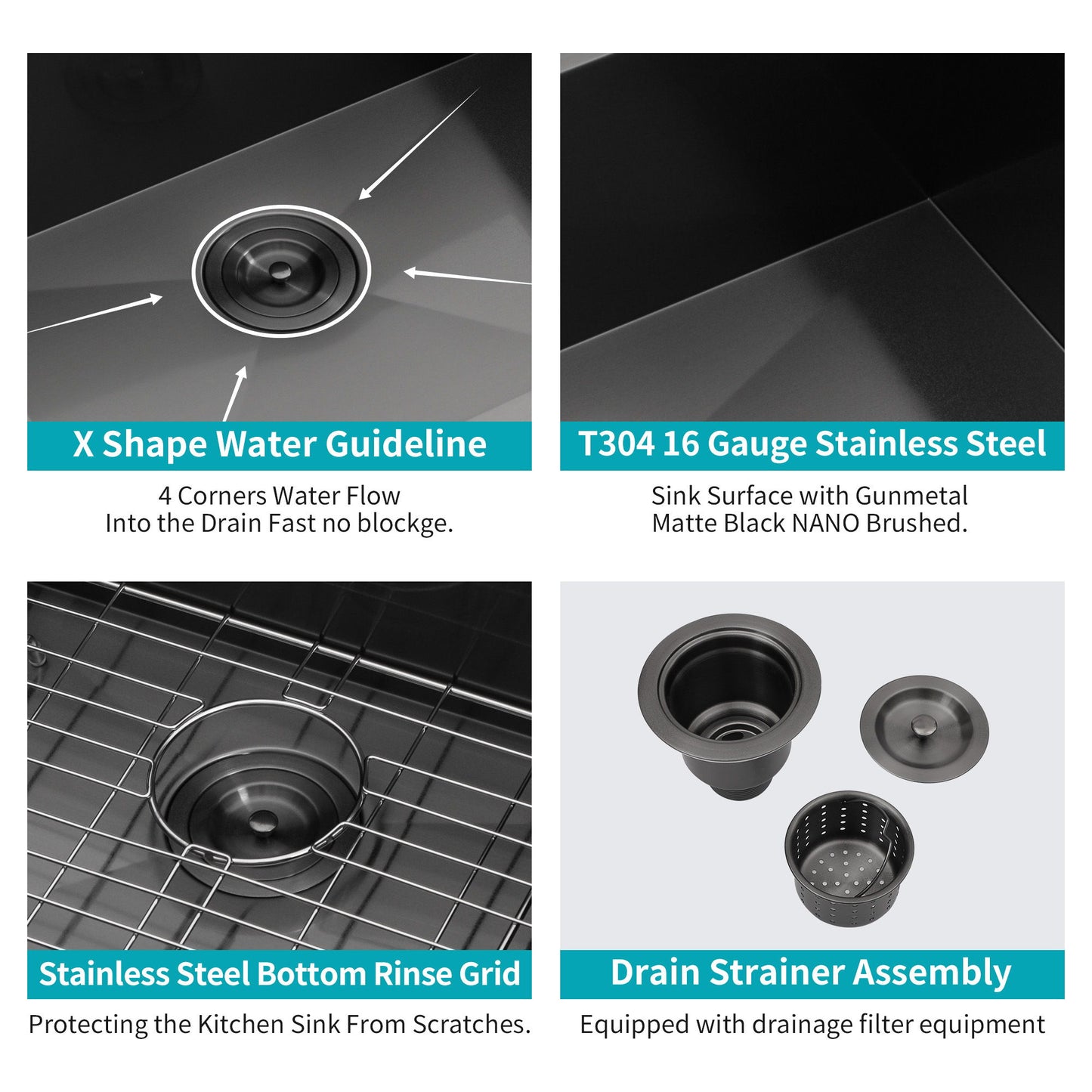 Modern Undermount Stainless Steel Kitchen Sink 16 Gauge, Deep Single Bowl Daily Nest