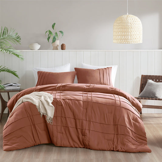 Porter - California King Soft Washed Pleated Comforter Set - Clay Super Listing