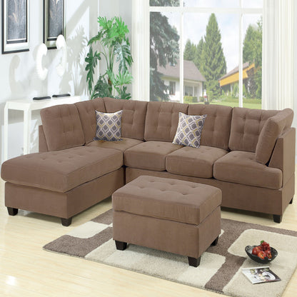 Truffle Waffle Suede Sectional Sofa With Tufted Cushions And Accent Pillows, Reversible Chaise - Neutral Home Essentials