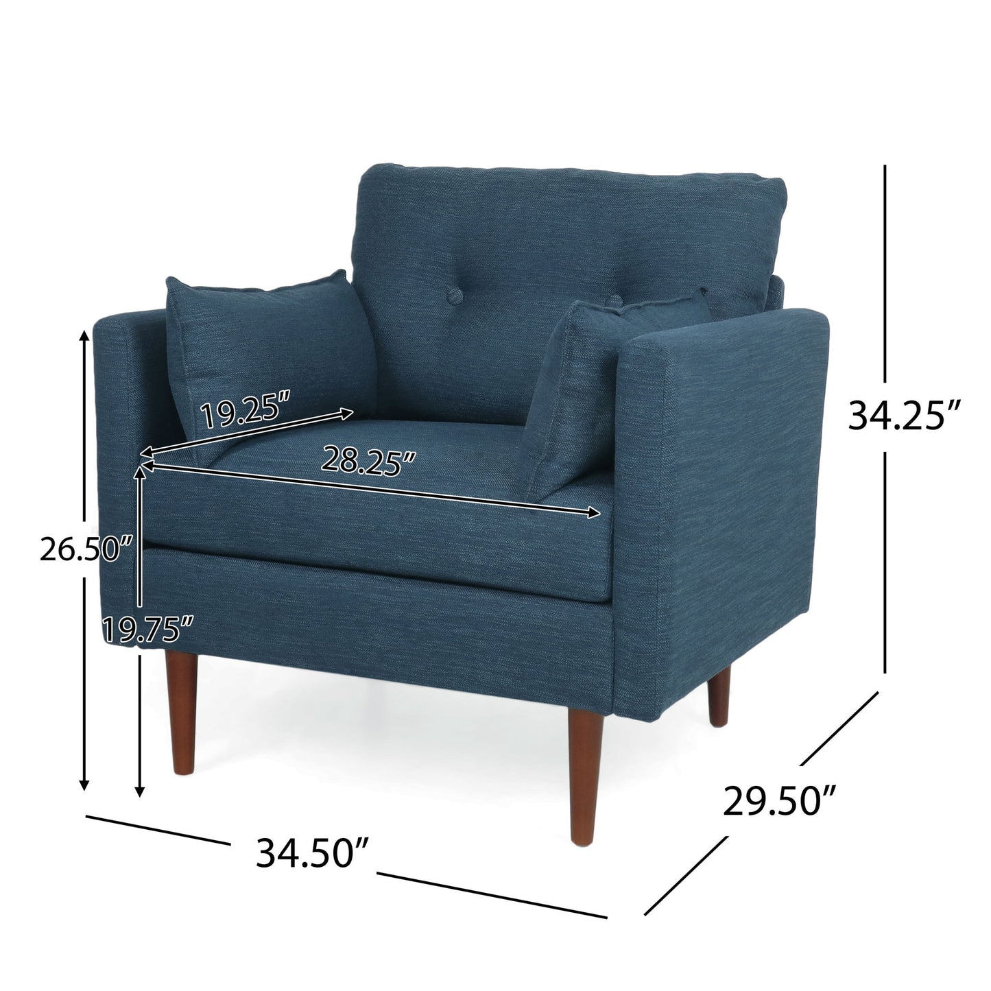 Enchantica - Upholstered Fabric Club Chair With Button Tufted And 2 Accent Pillows Noble House