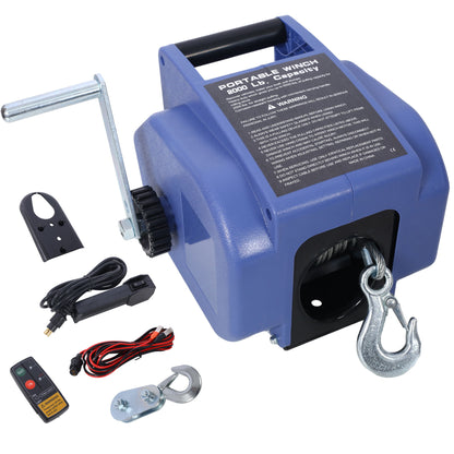 Reversible Electric 12V Trailer Winch For Boats Up To 5000 Lbs, Galvanized Wire Rope Casing - Blue Daily Nest