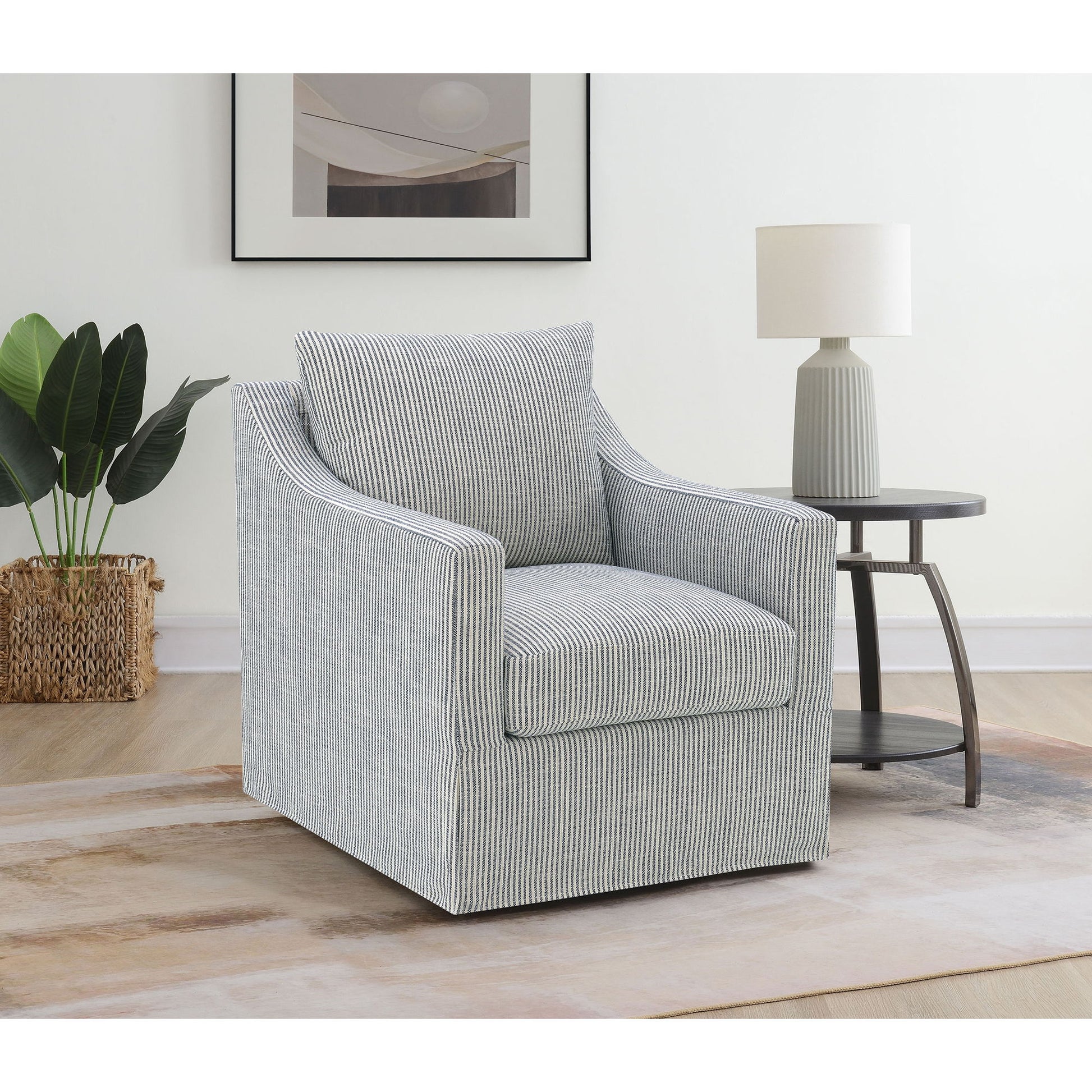 Merced - Upholstered Sloped Arm Accent Swivel Chair With 360 Degree Swivel Base - Gray Furniture Max