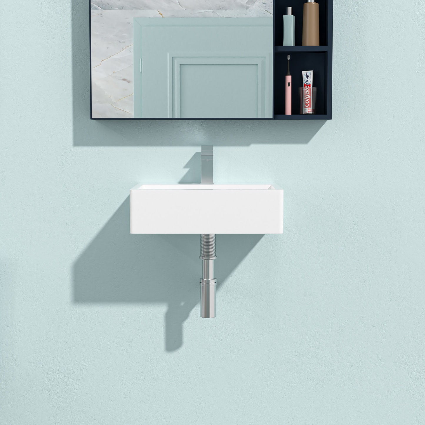 Modern Ceramic Rectangular Wall Mounted Bathroom Sink With Faucet Hole & Overflow Daily Nest