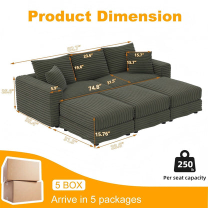 Convertible Deep Seat Sofa With Soft Pillows And Ottomans Home Essentials